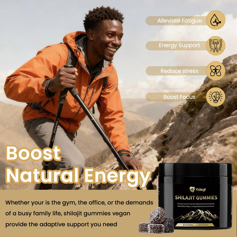 Yldegt Shilajit Gummies featuring ashwagandha for daily adaptability.