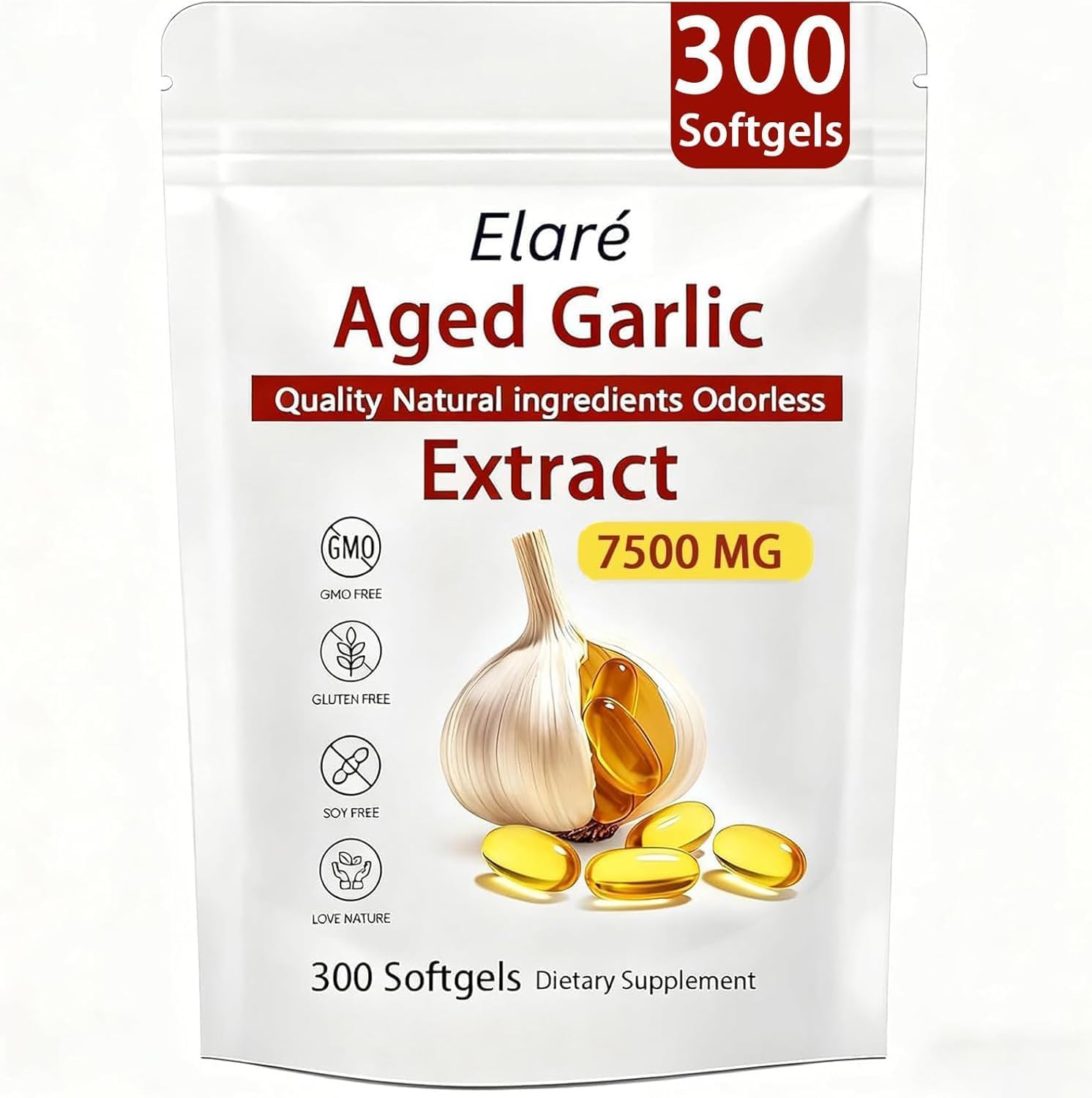 YLOTRE Elare aged garlic extract bottle for convenient daily immune support.