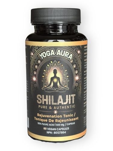 Yoga Aura Shilajit capsules in amber bottle prove lab-tested purity.