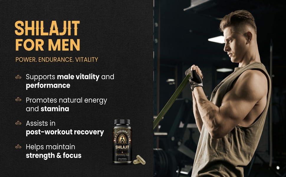 Yoga Aura Shilajit capsules manufactured in USA within GMP standards.