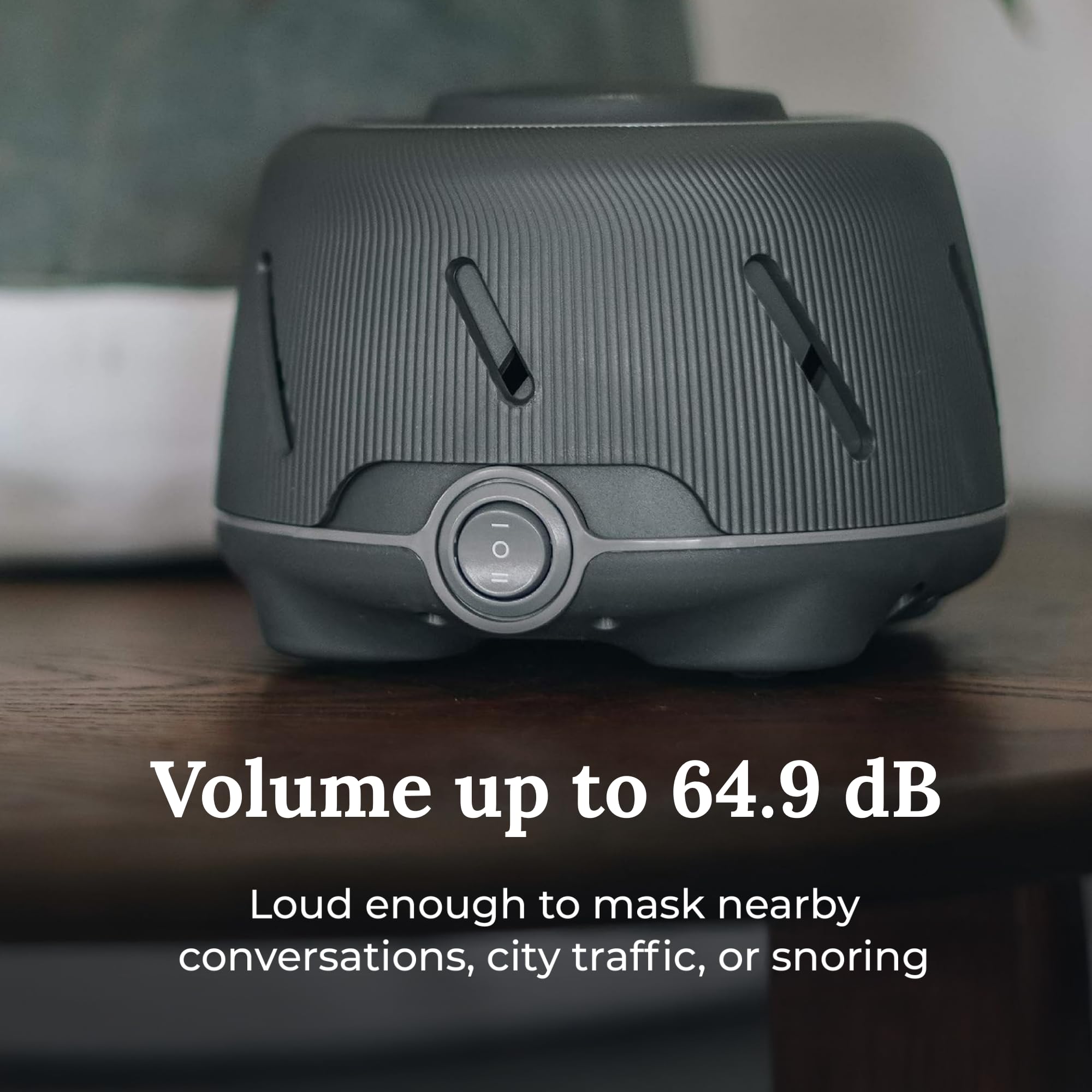 YOGASLEEP Dohm Charcoal back view highlights compact travel-friendly design.
