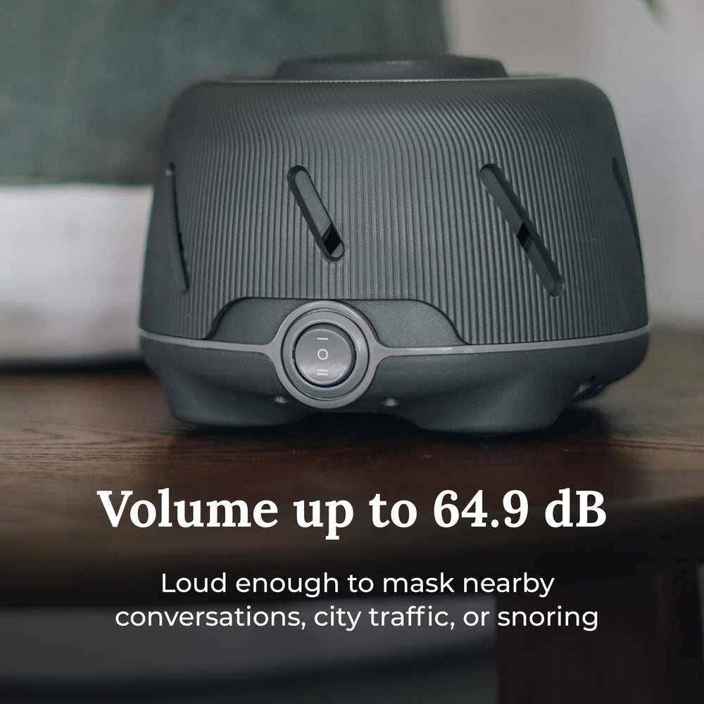 YOGASLEEP Dohm Charcoal back view highlights compact travel-friendly design.