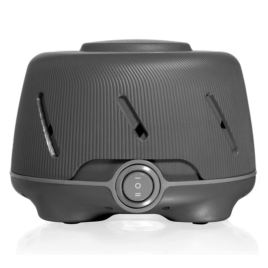 YOGASLEEP Dohm Charcoal front view shows dual-speed controls for customizable sleep sound.