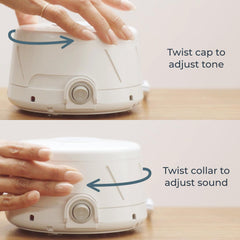 Yogasleep Dohm Classic dial settings close-up with adjustable tone and volume.
