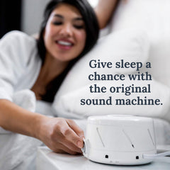 Back view of Yogasleep Dohm Classic White with cable for placement
