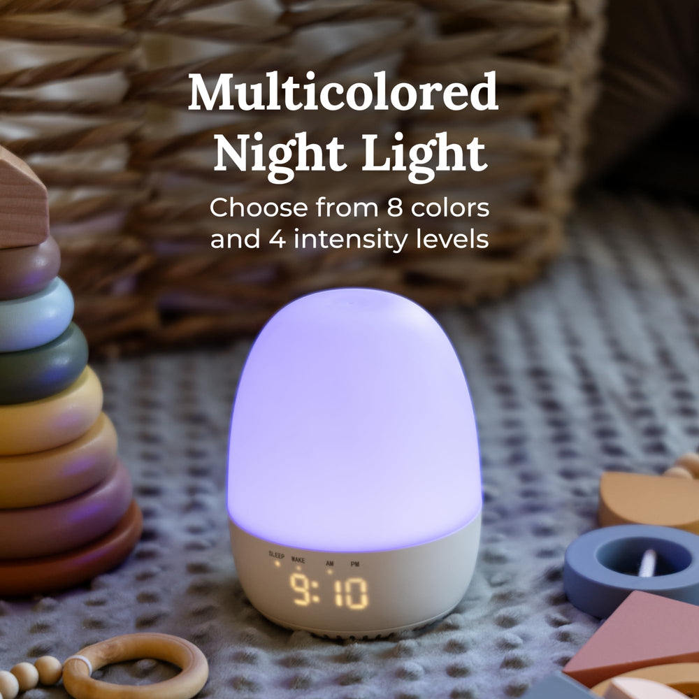 Yogasleep Light to Rise morning indicator shows yellow for quiet time and green for wake