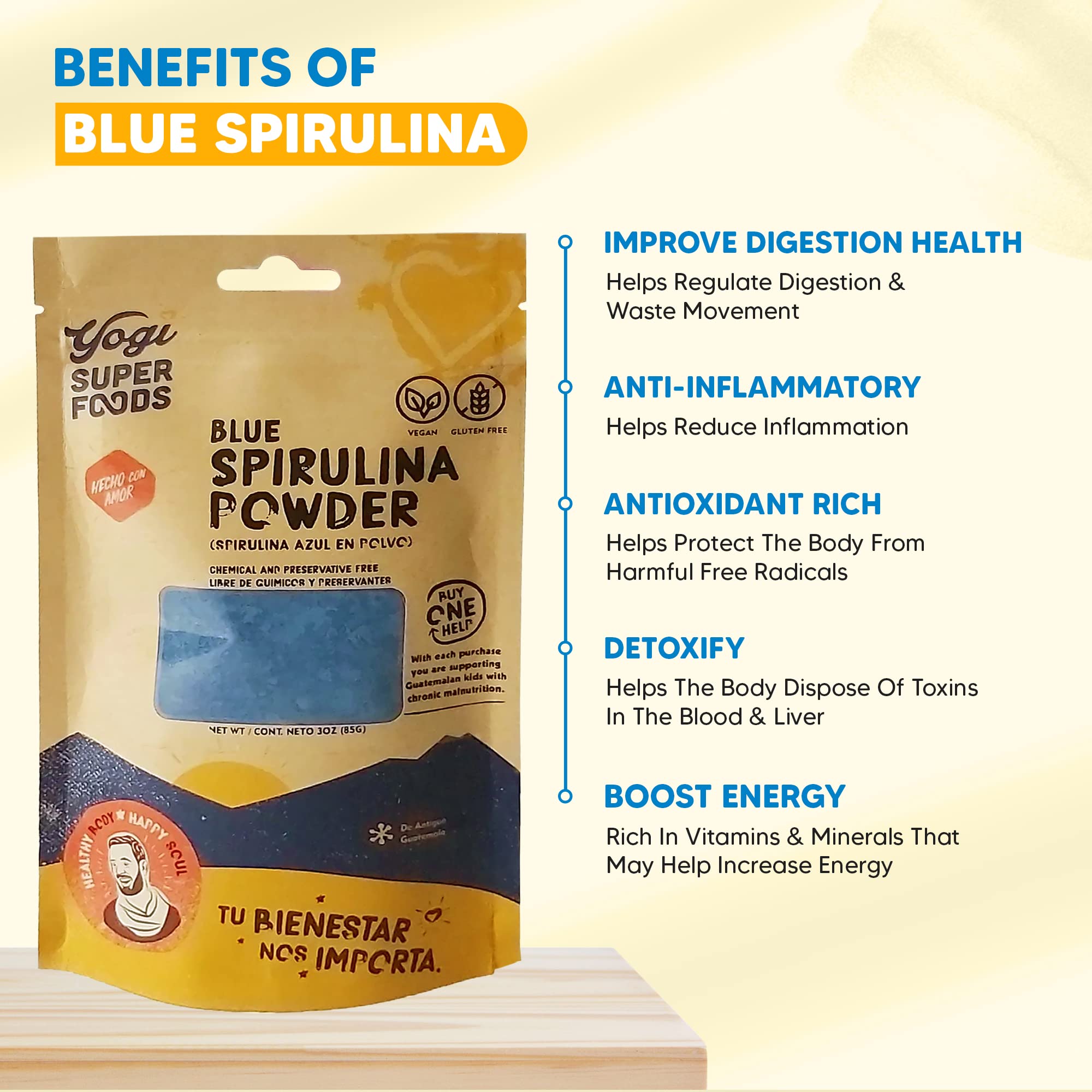 Yogi Super Foods blue spirulina powder boosts minerals like iron and magnesium.