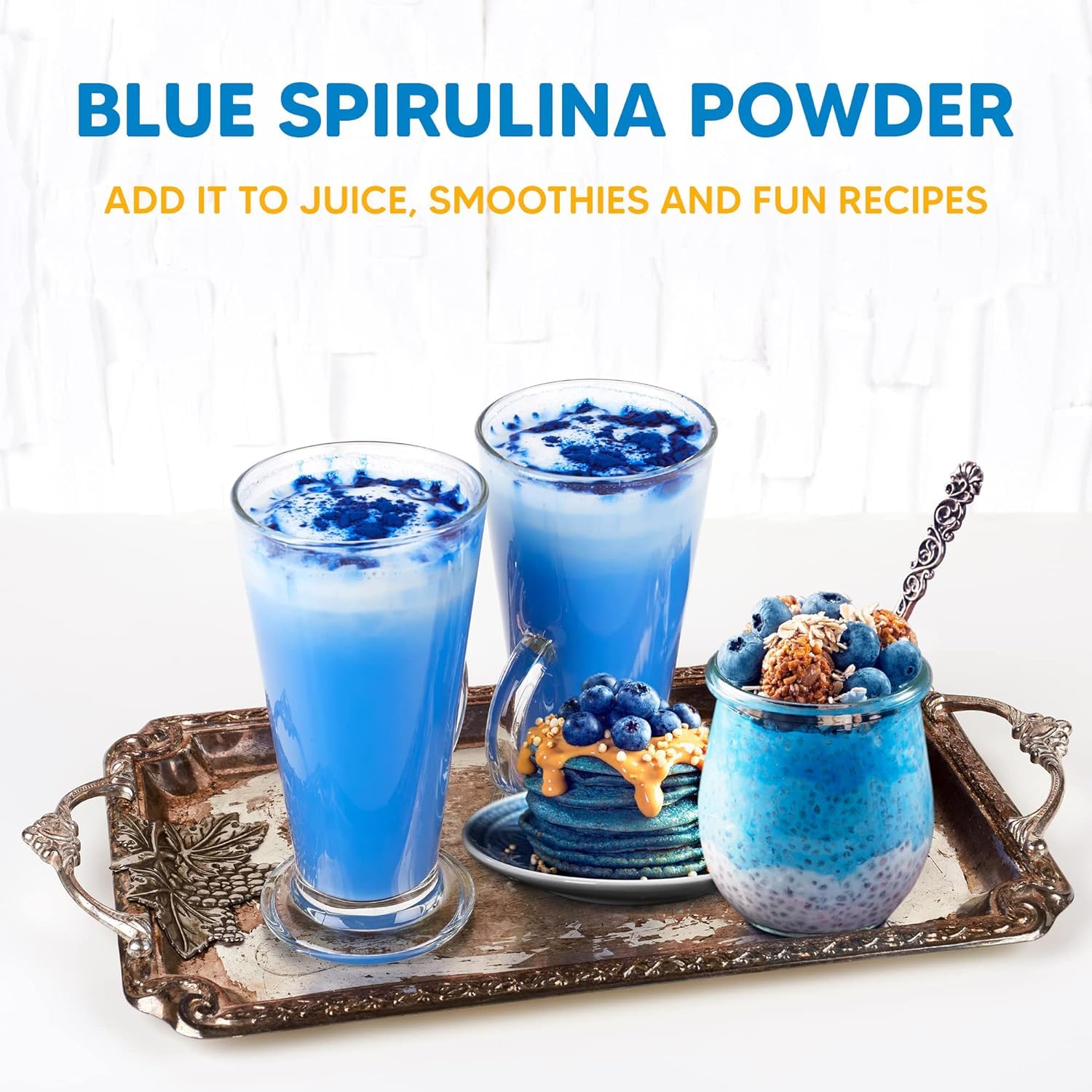 Packaging of Yogi Super Foods blue spirulina powder for pantry storage.