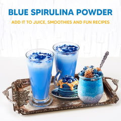 Packaging of Yogi Super Foods blue spirulina powder for pantry storage.