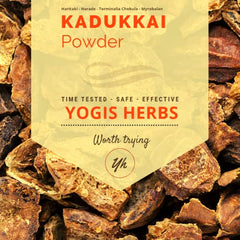 YOGIS HERBS Kadukkai powder 1lb container supports digestive balance and daily wellness.