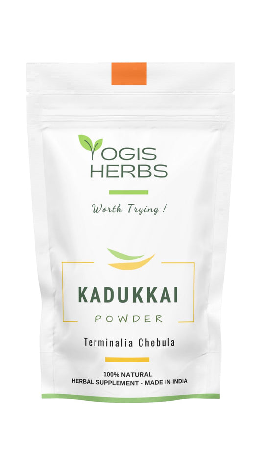 YOGIS HERBS Kadukkai powder spoon-dispense for easy dosing and mouth rinse preparation.