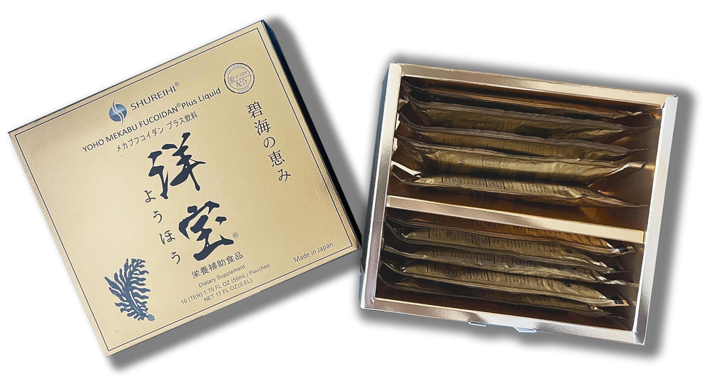 Yoho Mekabu Fucoidan Liquid+ box packaging highlights sealed freshness