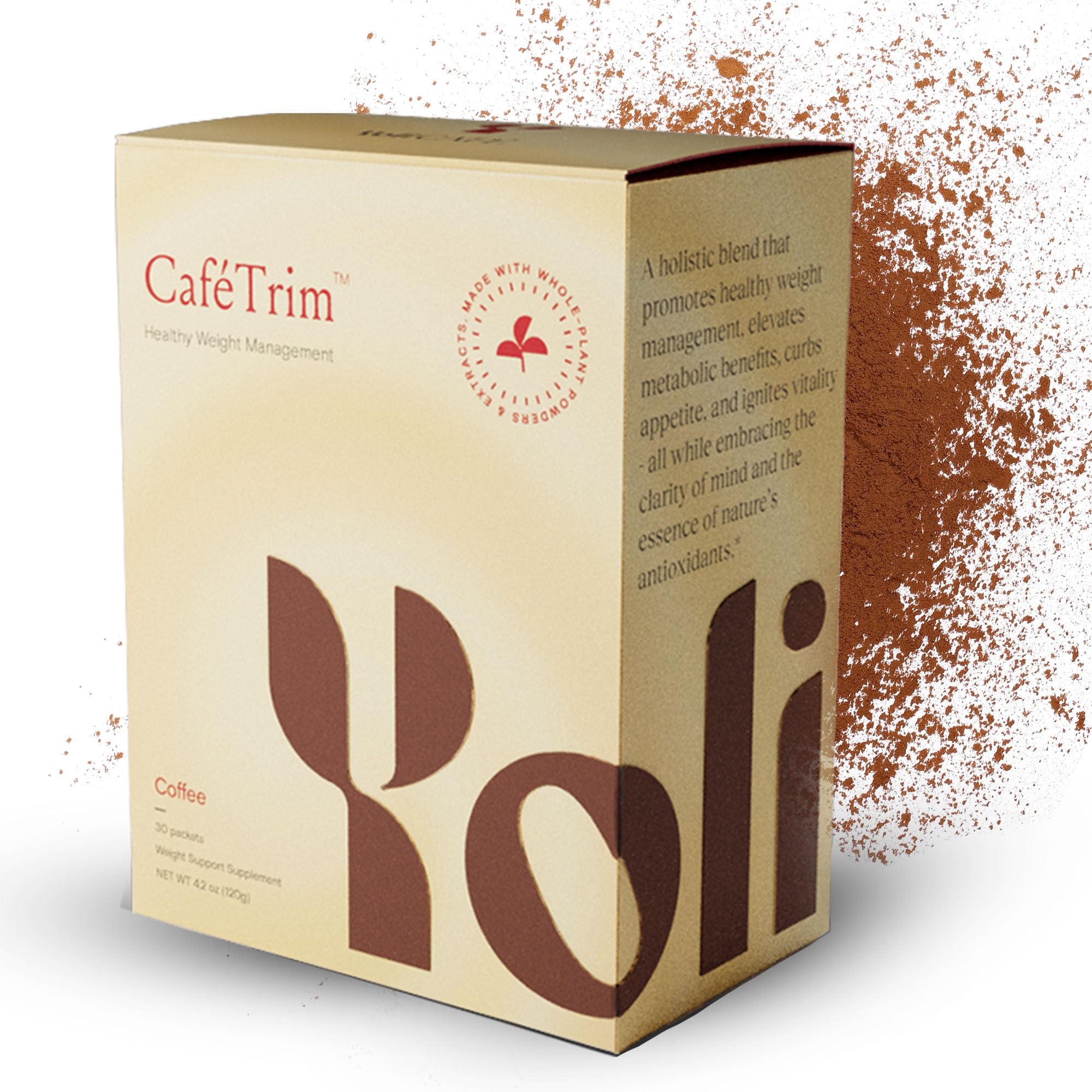 Yoli CaféTrim coffee-flavored powder in a tub for crave control and energy.