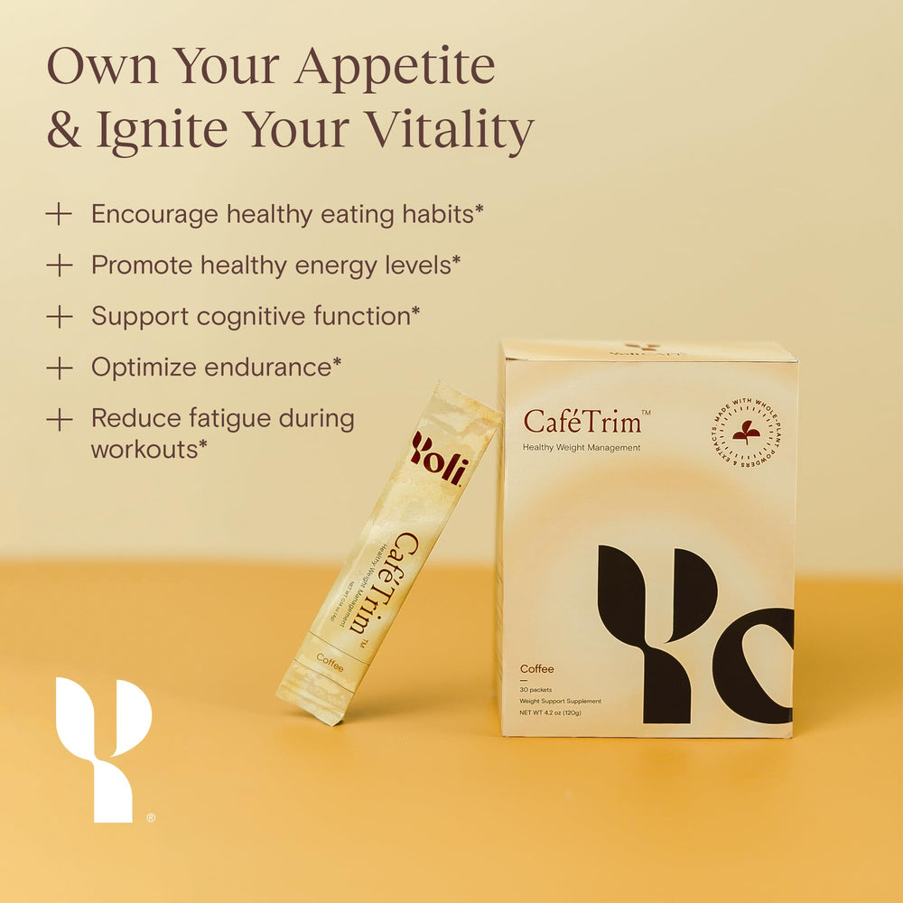 CaféTrim label highlighting gluten-free, soy-free, and dairy-free qualities.