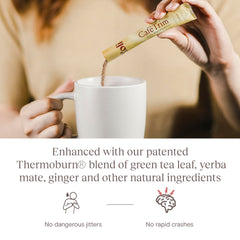 Morning routine with CaféTrim beside a hot mug for daily energy.