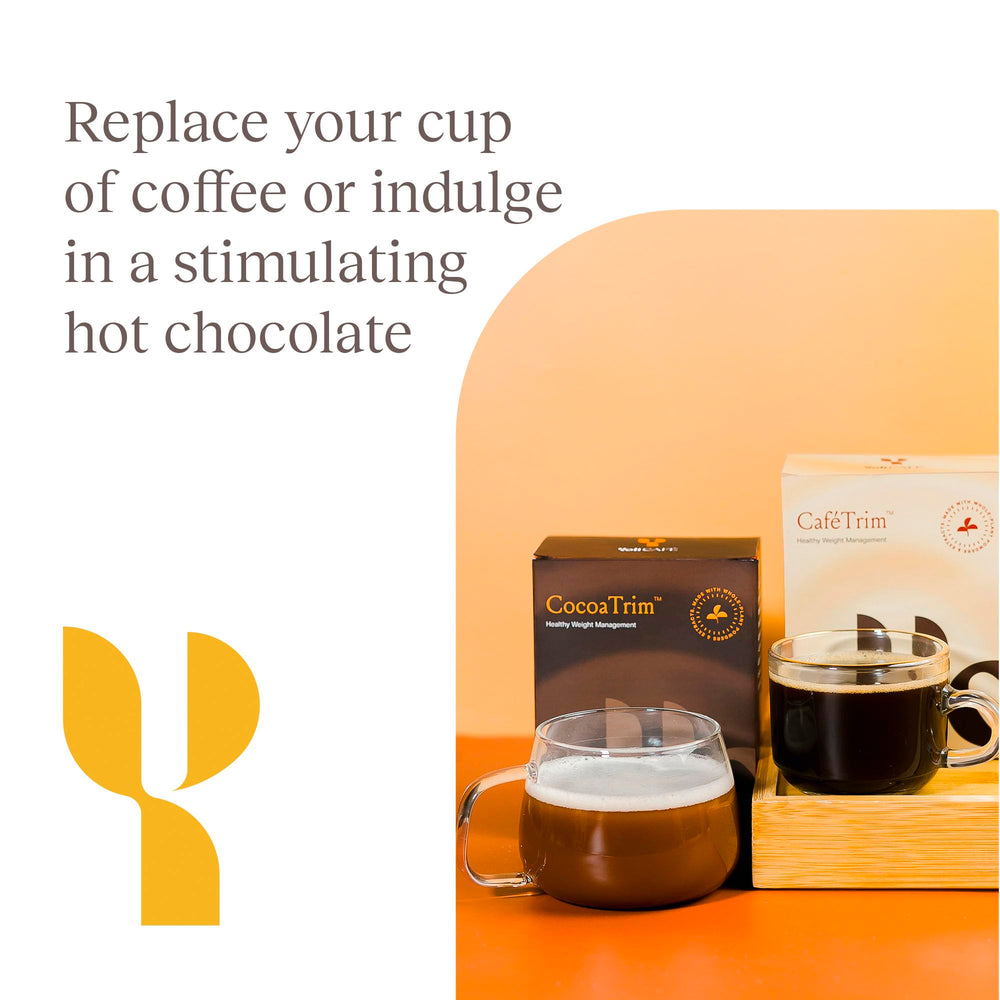 CaféTrim packaging next to workout gear for energized workouts.