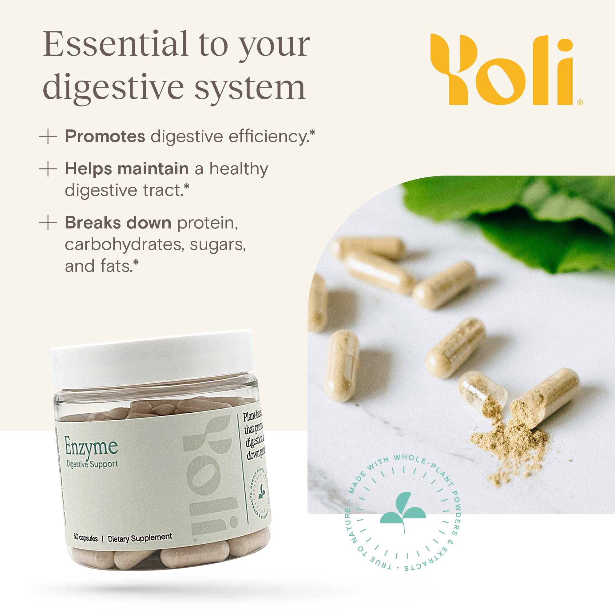 Yoli Enzyme capsules close-up highlighting easy daily use