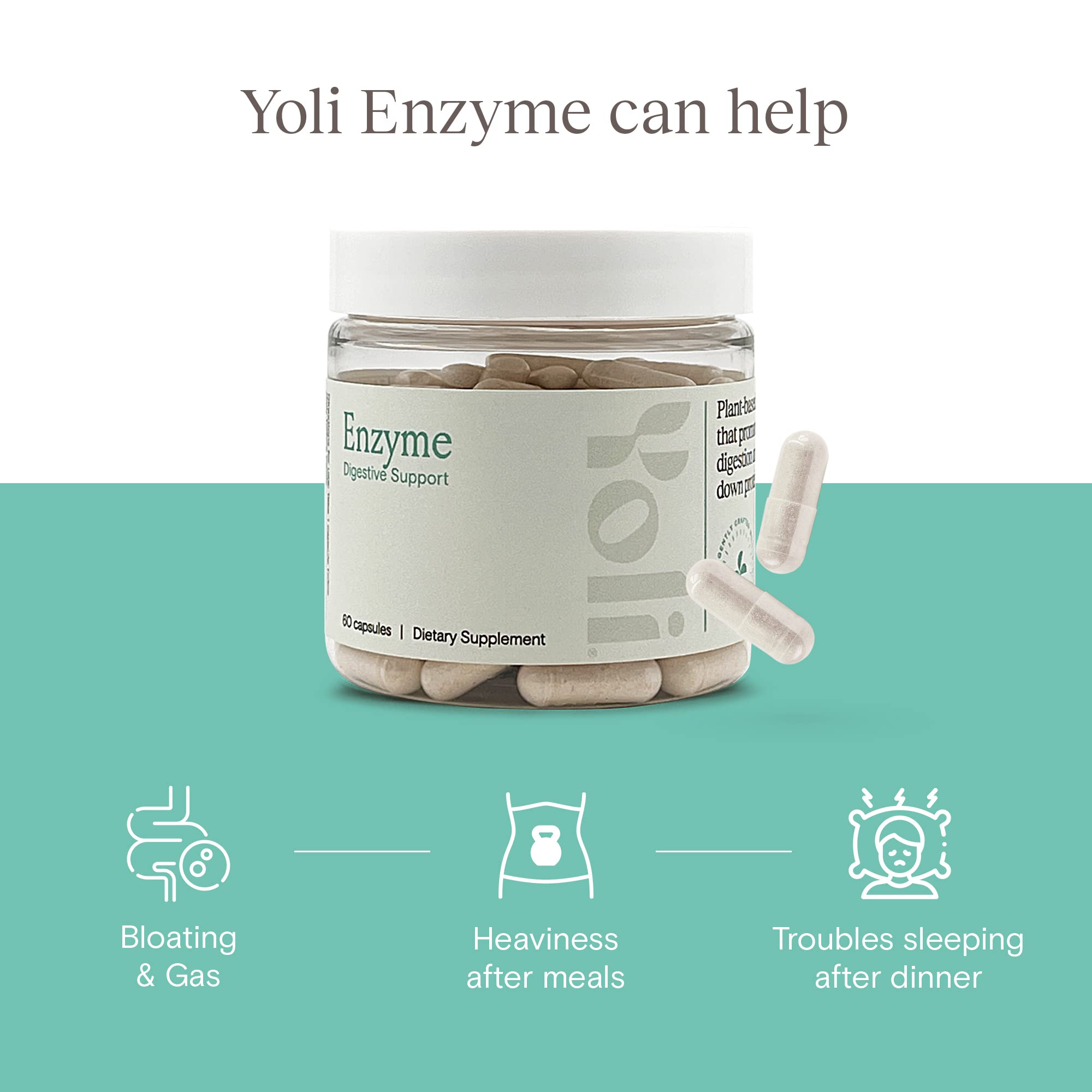 Yoli Enzyme capsules on white background for simple supplementation