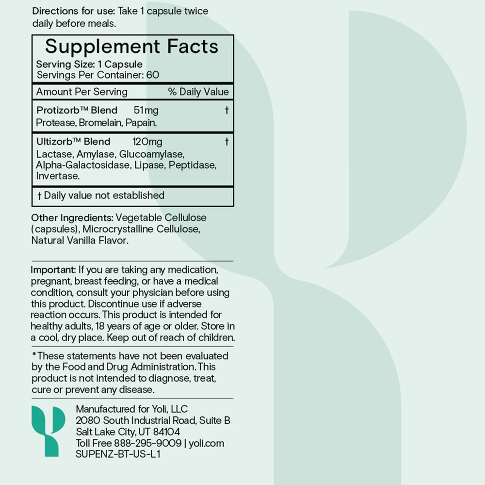 Yoli Enzyme packaging box emphasizing two formulas