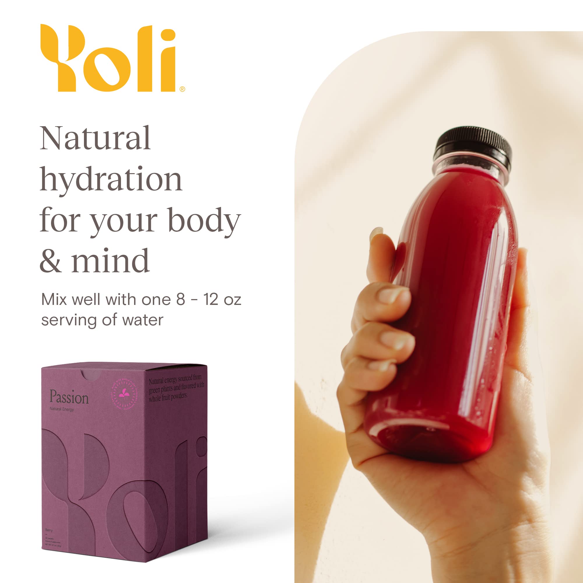 Yoli Passion packaging front showing natural energy drink powder