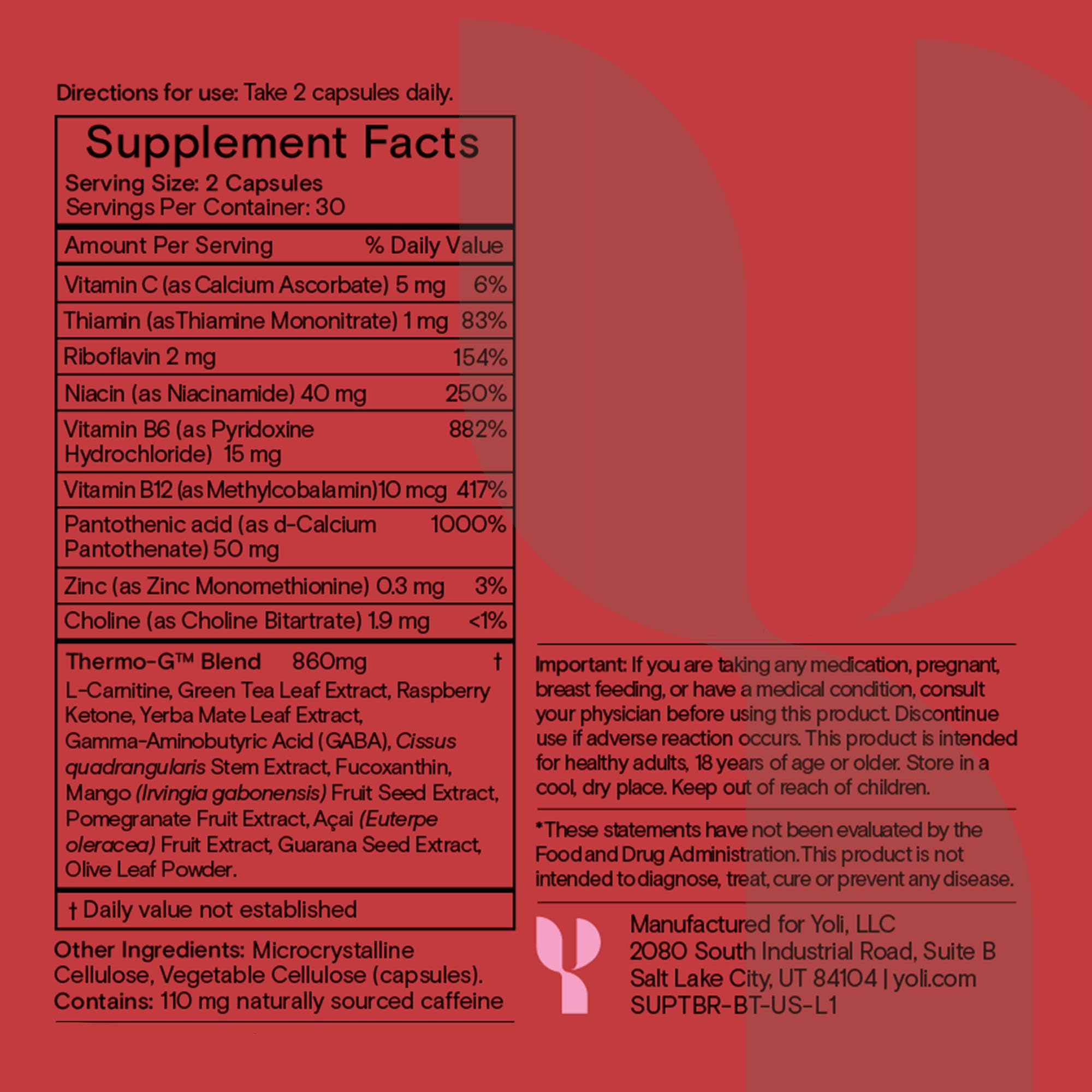 Yoli ThermoBurn label and nutrition panel on the bottle.