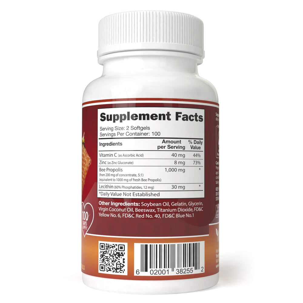 YongWell Propolis softgels close-up showing easy-to-swallow daily capsules.