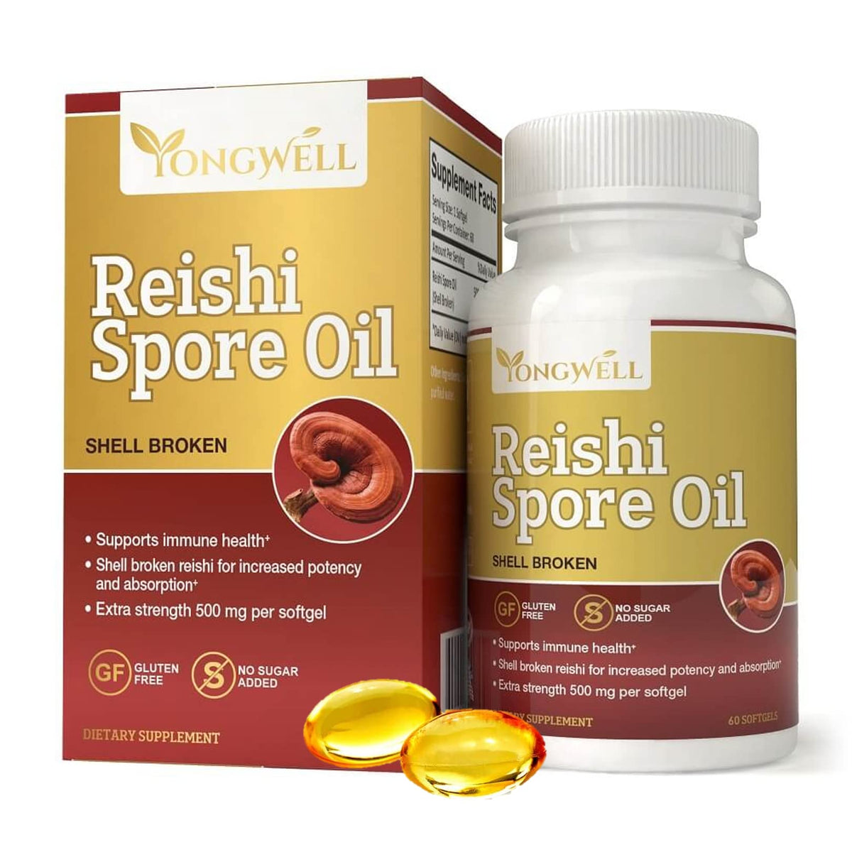 YongWell Reishi Spore Oil shell-broken softgel bottle for convenient daily use