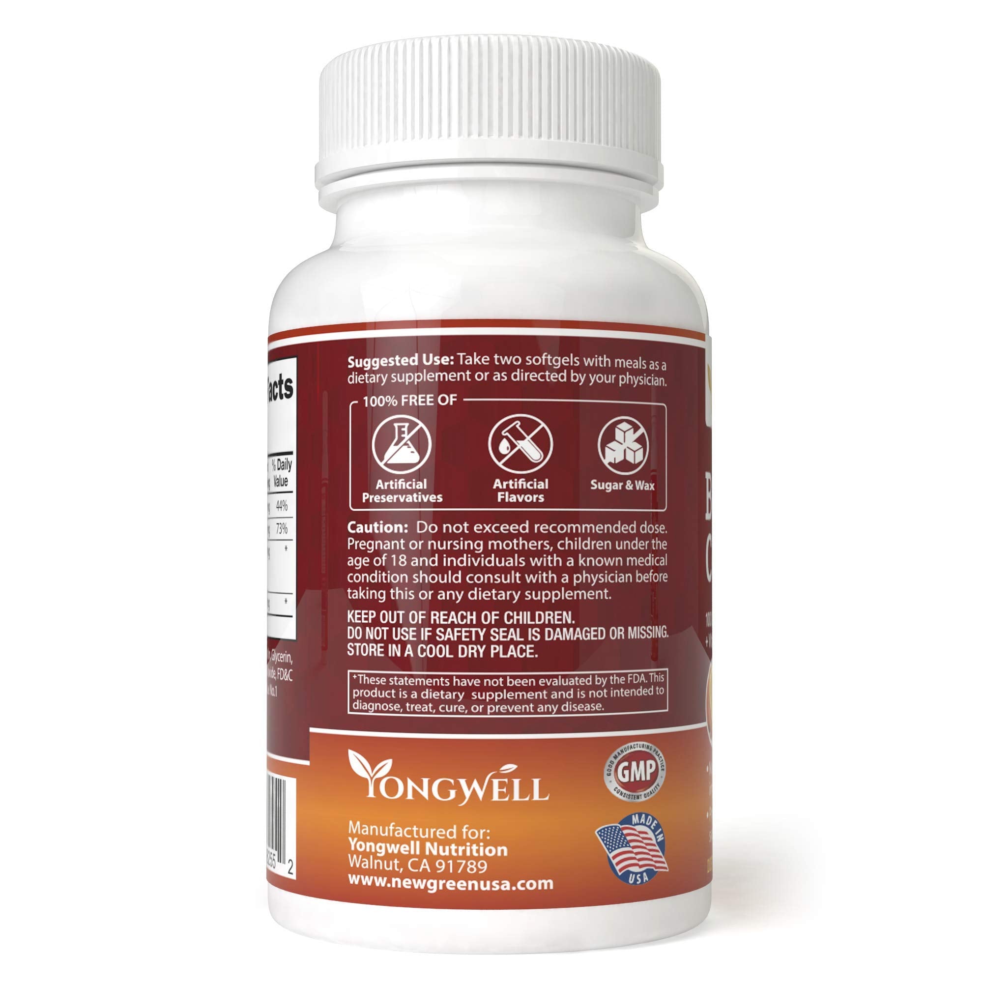YongWell Super Bee Propolis Complex label close-up highlighting Vitamin C, Zinc, and Lecithin benefits.