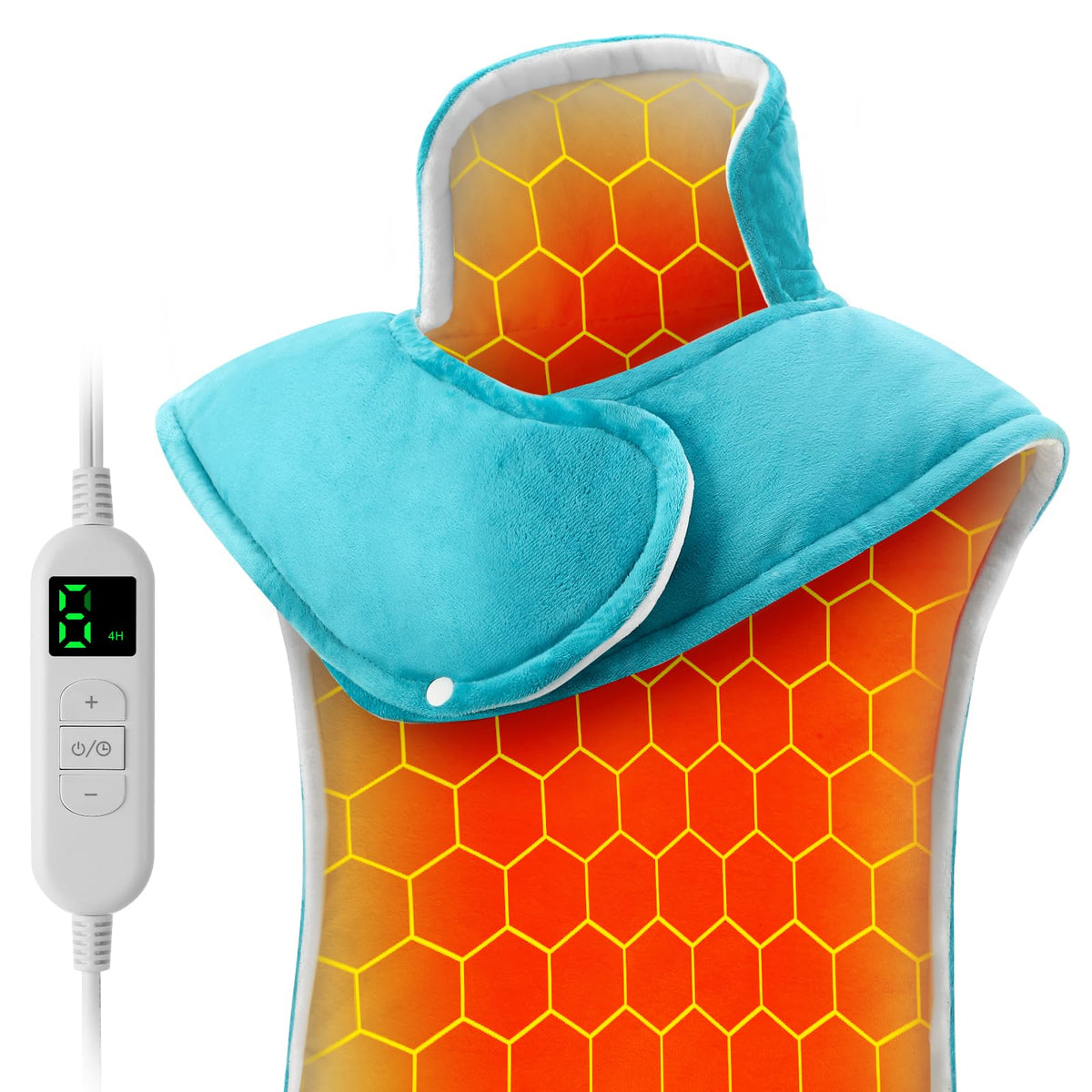 YONJION heating pad draped over neck and shoulders offering soothing warmth for tense muscles