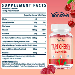 Yonrave Tart Cherry Gummies bottle back with ingredient details for informed daily use.