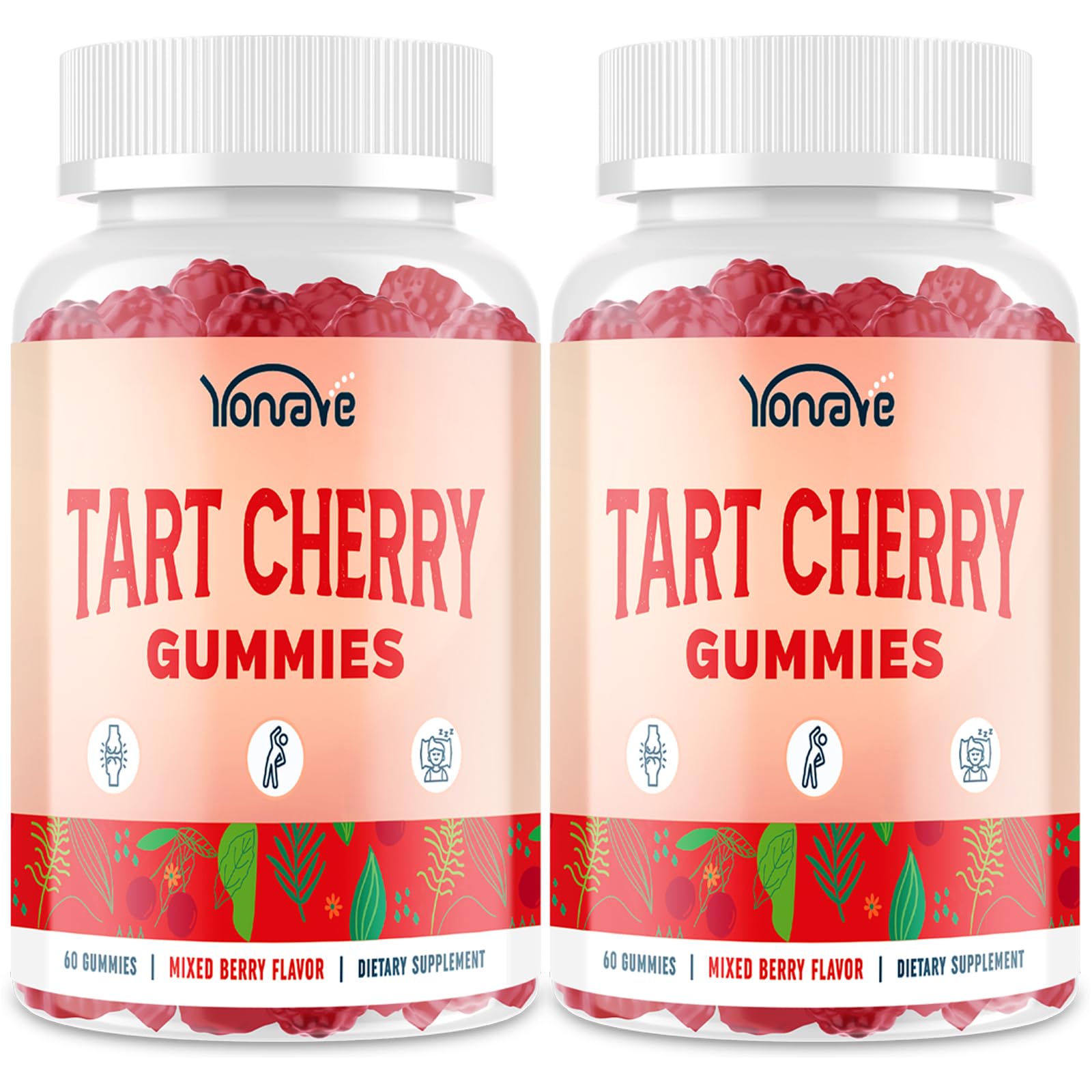 Yonrave Tart Cherry Gummies bottle front for convenient daily support and mixed berry flavor.