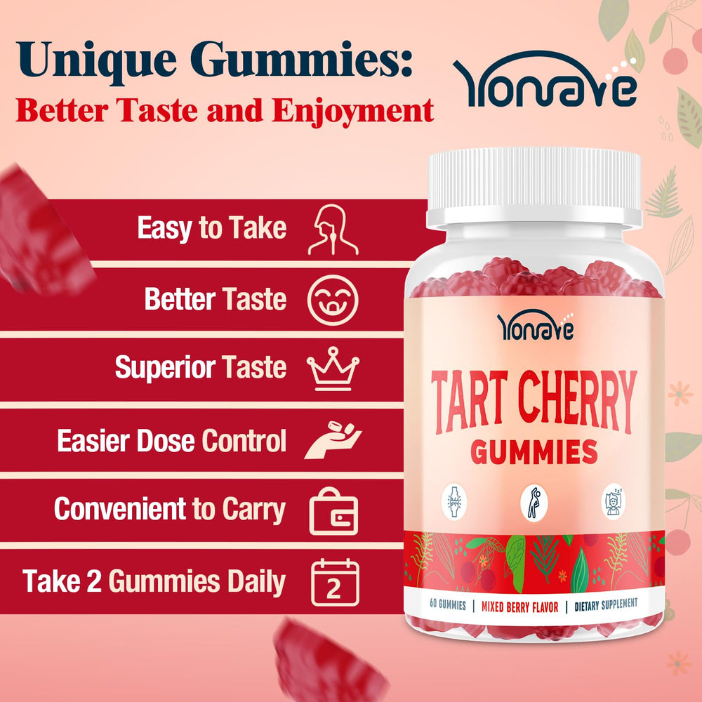 Yonrave Tart Cherry Gummies mixed berry flavor close-up highlighting tasty vegan format.