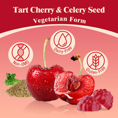 Yonrave Tart Cherry Gummies ingredients graphic featuring celery seed and antioxidants.