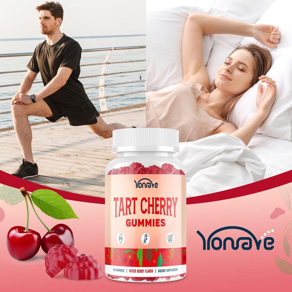 Yonrave Tart Cherry Gummies packaging box display for on-the-go wellness.