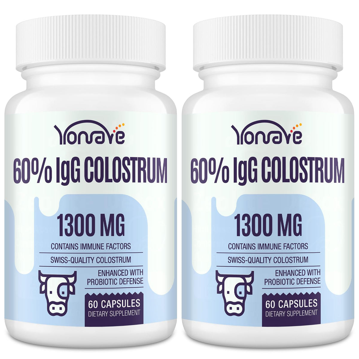 Yonrave bovine colostrum capsules on a bottle, convenient daily wellness.