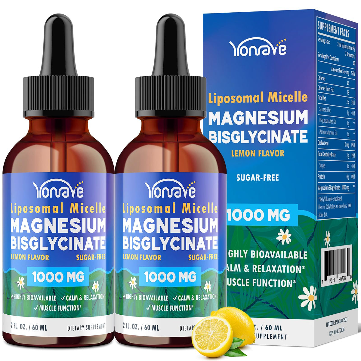 Yonrave Magnesium Bisglycinate liquid bottle with liposomal micelle for high absorption.