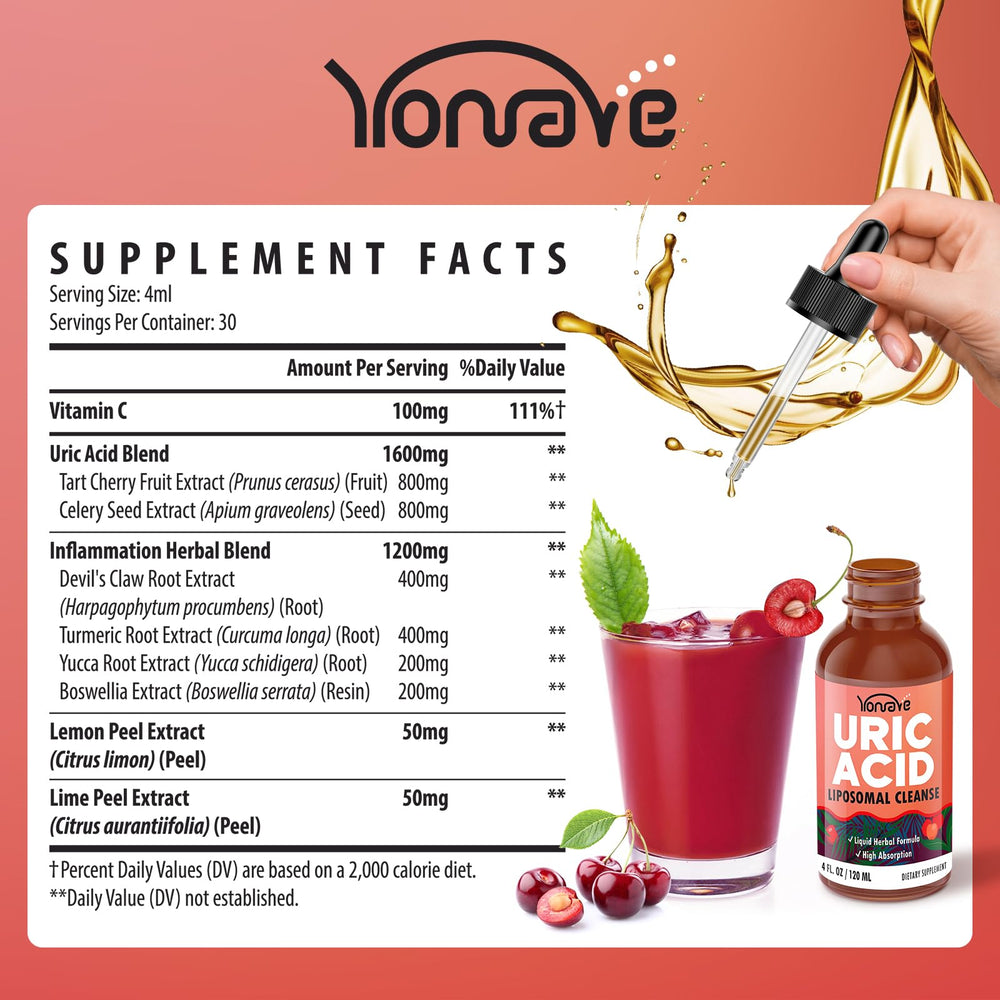 Yonrave uric acid drops pour shot capturing the smooth, berry infused liquid texture.