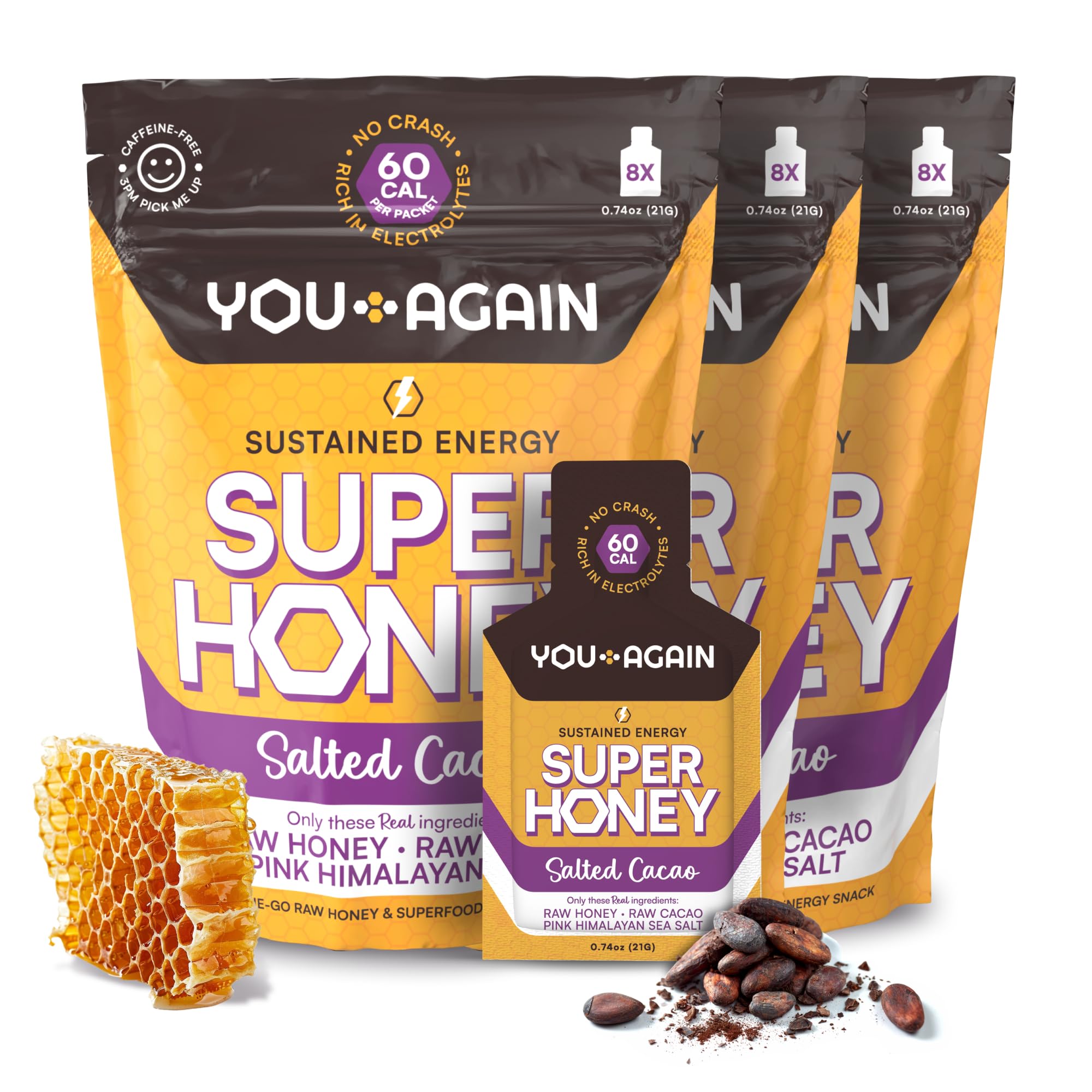 You Again Super Honey Chocolate packets packaging for convenient on-the-go energy