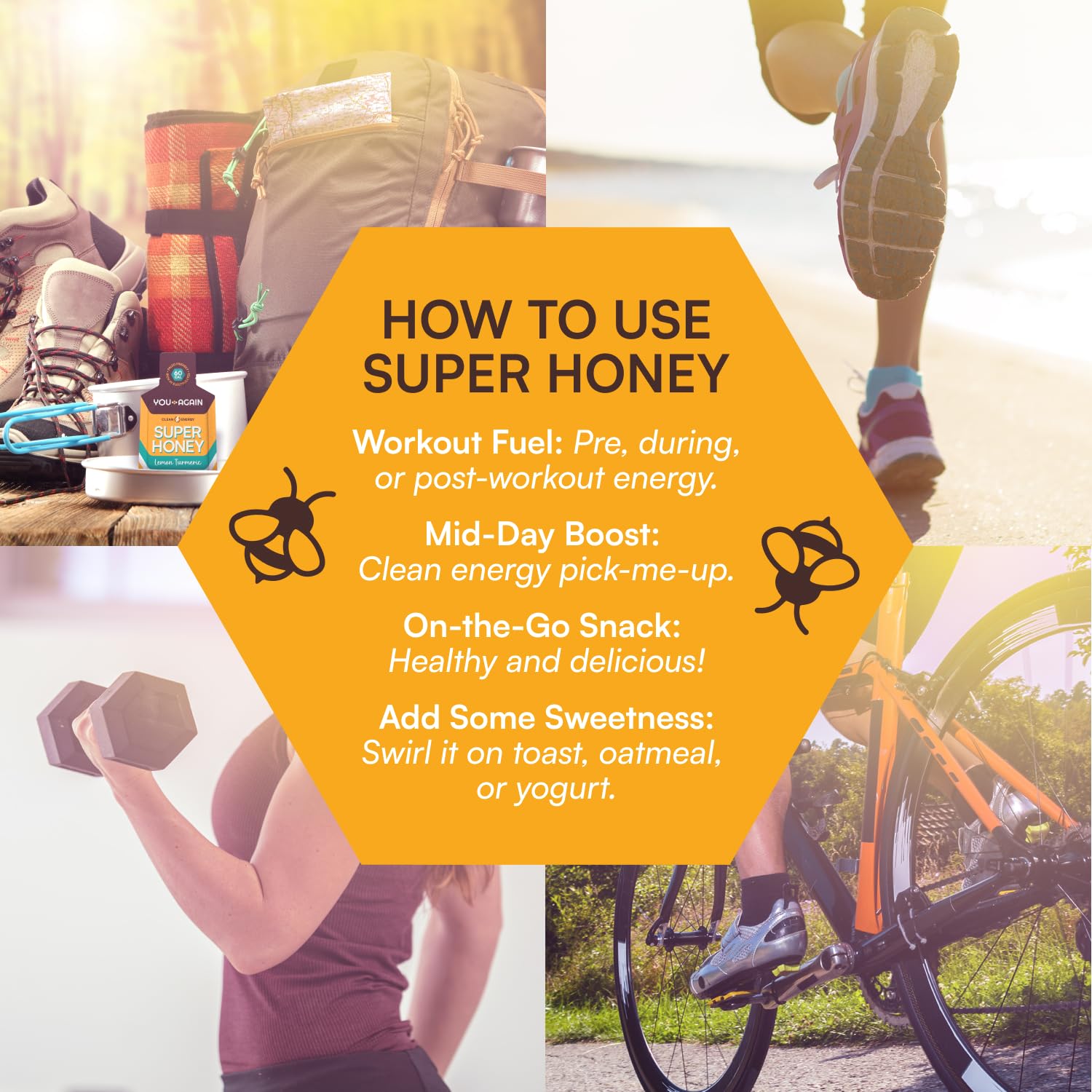 You Again Super Honey packet in use during a workout