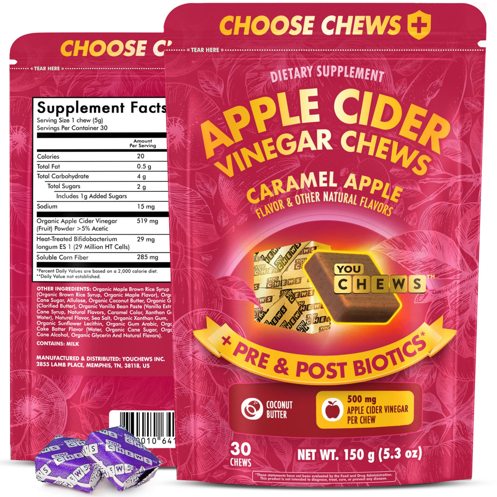 YouChews ACV chews close-up texture shows soft caramel flavor