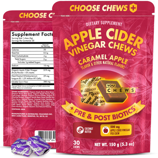 YouChews ACV chews close-up texture shows soft caramel flavor