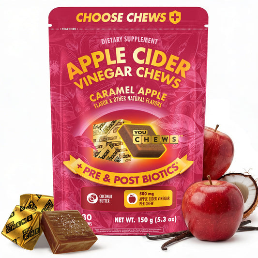 YouChews ACV chews packaging shown for on-the-go digestion support