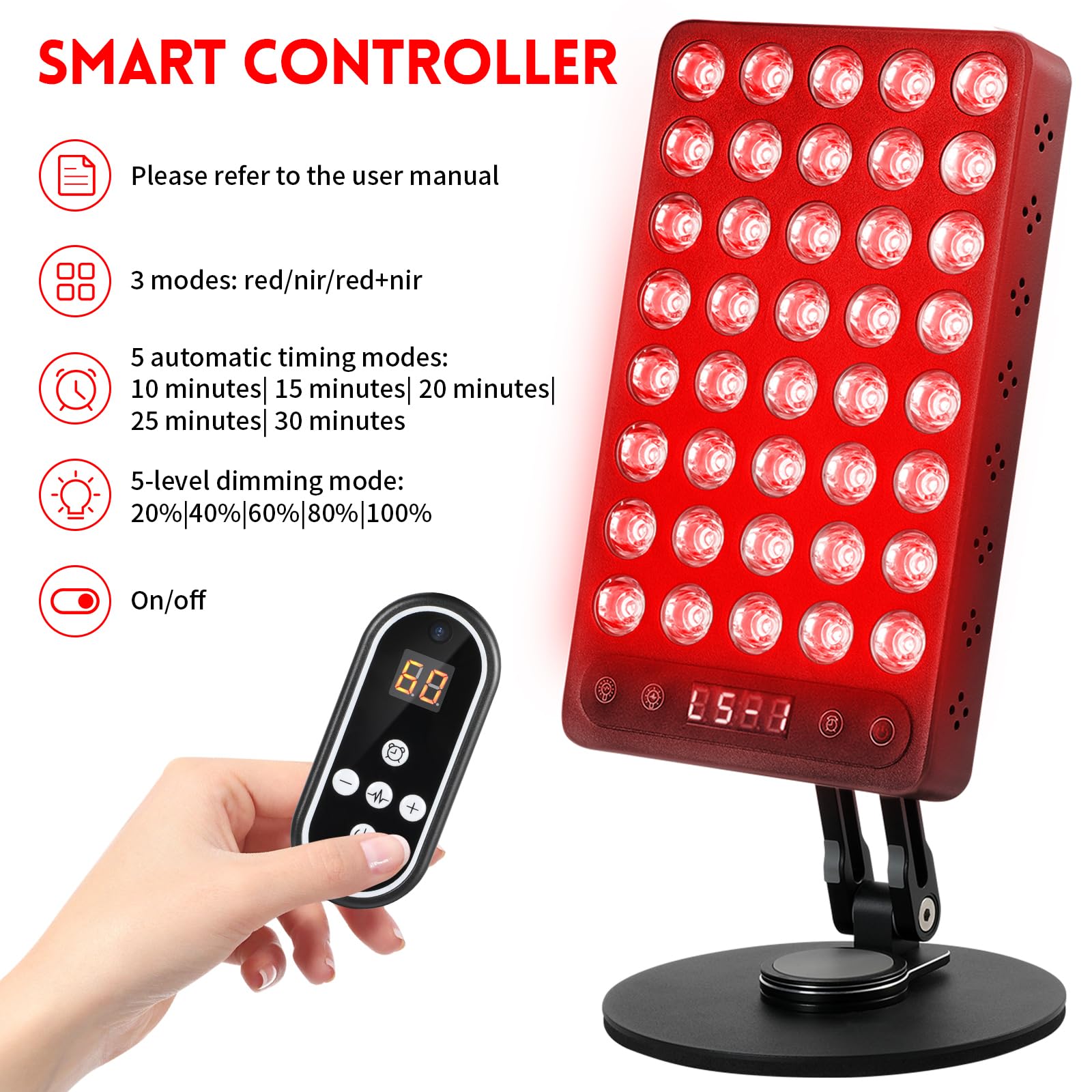 Youjoitim red-light therapy 850nm infrared LEDs close-up signaling deeper relaxation.