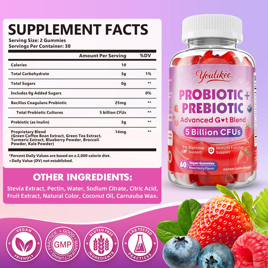 Youlikee gummies close-up highlights berry flavor and convenient daily chew