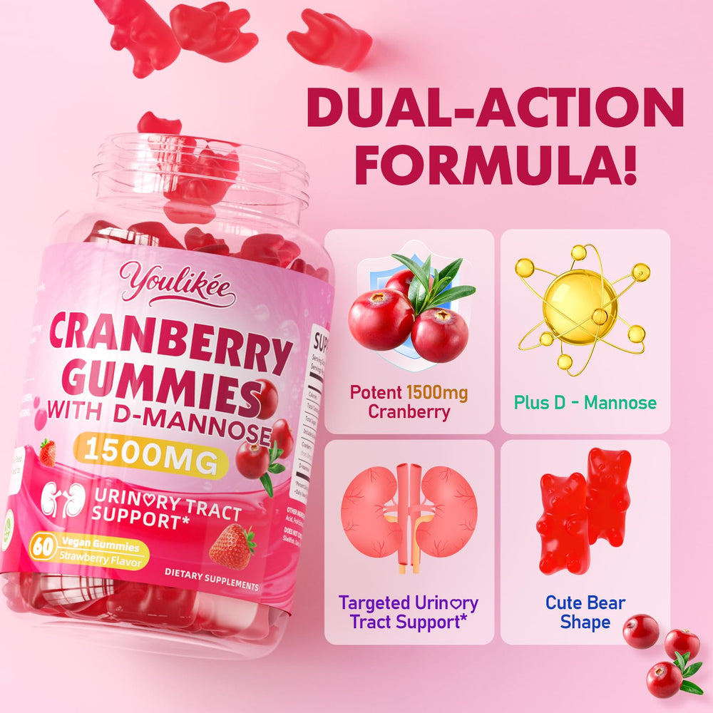 Youlikee Cranberry Gummies 2-pack box showing convenient packaging.