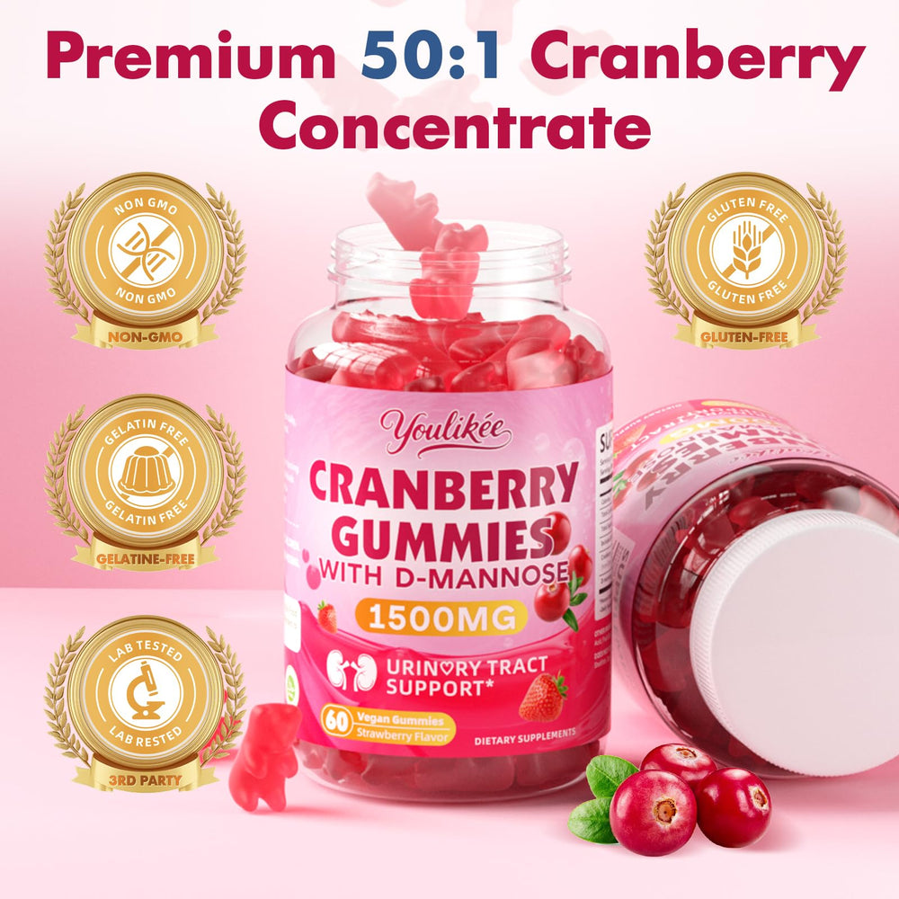 Youlikee Cranberry Gummies strawberry-flavor close-up with tasty profile.