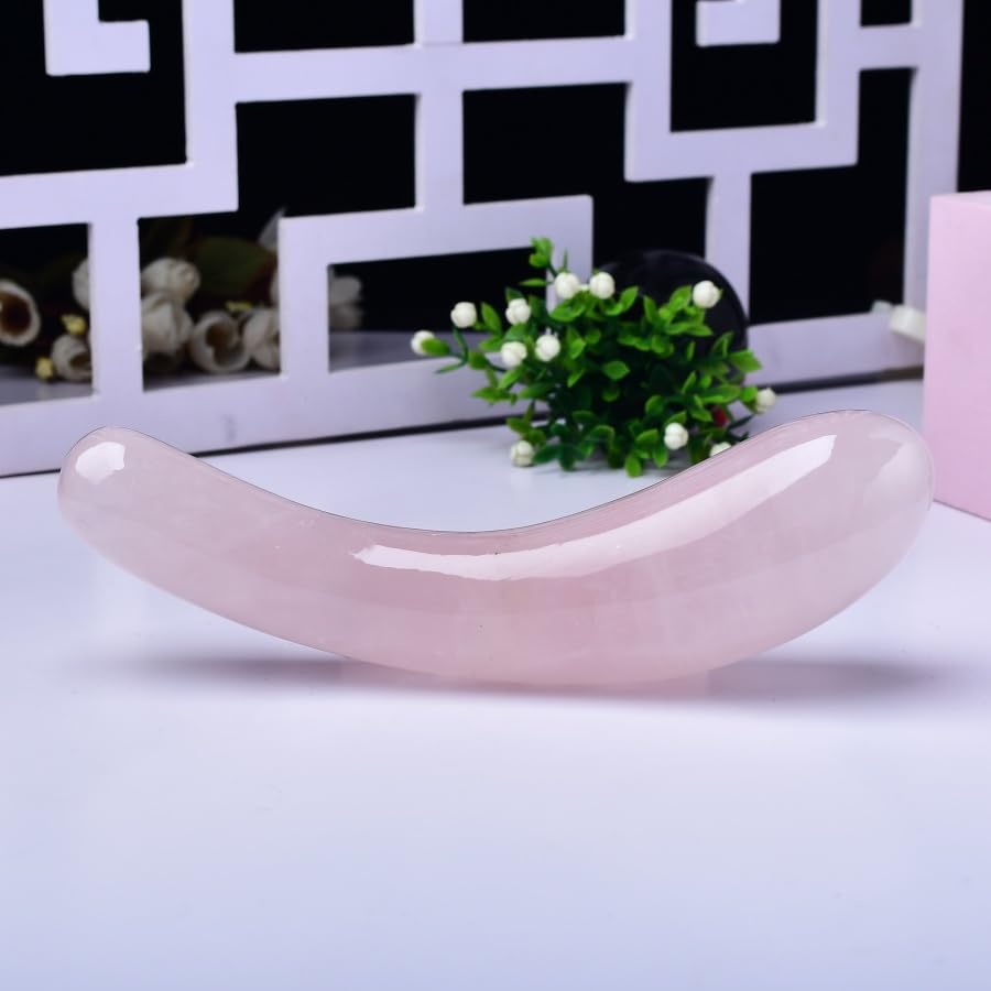 YOUNAIERZX rose quartz wand 7-inch profile, elegant curved design for relaxation.