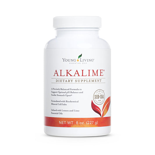 Young Living AlkaLime bottle front for a refreshing citrus boost.