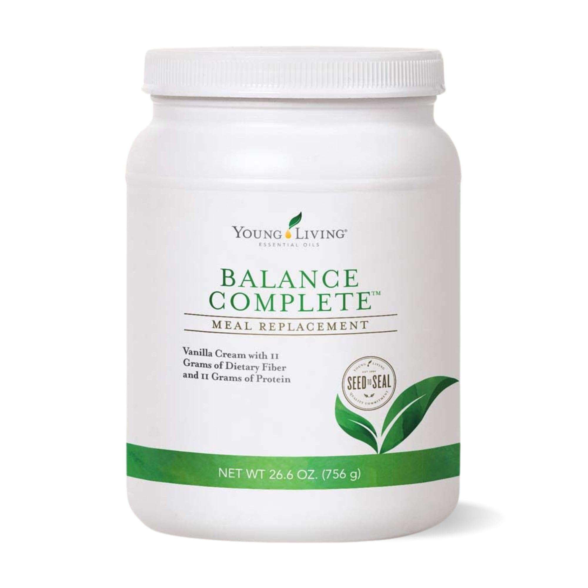 Young Living Balance Complete bottle pouring to showcase on-the-go nutrition.