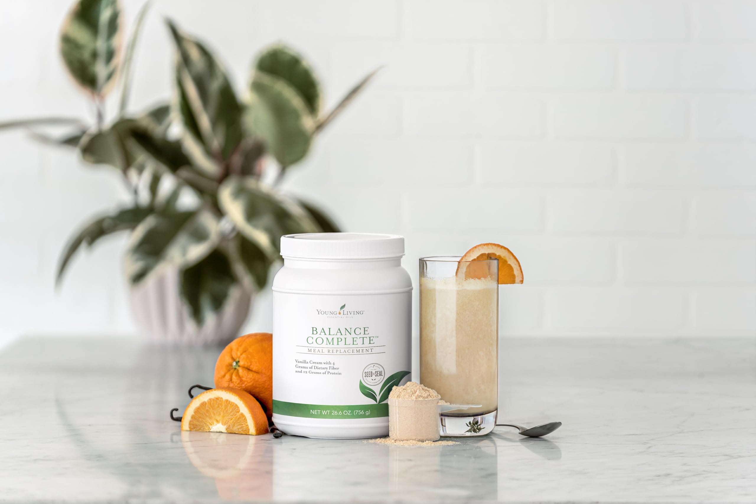 Young Living Balance Complete fiber-protein-minerals mix illustrating precise balance.